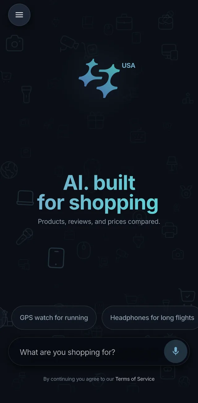 Easelect app home screen asking what you are shopping for, with suggested searches
