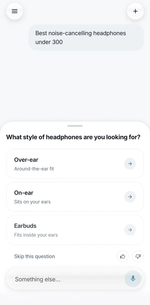 Easelect asking a follow-up question about the style of headphones the shopper wants